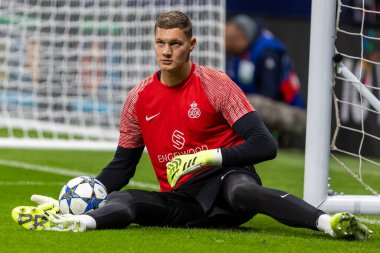 Madrid, İspanya - 4 Kasım 2025: Atletico Madrid ile Union St. Gilloise arasında oynanan UEFA Şampiyonlar Ligi maçı. Maç sırasında Union St. Gilloise oyuncuları.