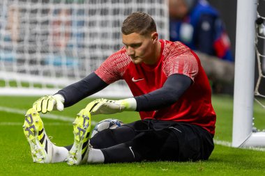 Madrid, İspanya - 4 Kasım 2025: Atletico Madrid ile Union St. Gilloise arasında oynanan UEFA Şampiyonlar Ligi maçı. Maç sırasında Union St. Gilloise oyuncuları.