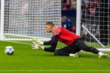 Madrid, İspanya - 4 Kasım 2025: Atletico Madrid ile Union St. Gilloise arasında oynanan UEFA Şampiyonlar Ligi maçı. Maç sırasında Union St. Gilloise oyuncuları.