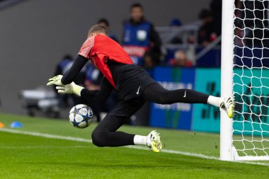 Madrid, İspanya - 4 Kasım 2025: Atletico Madrid ile Union St. Gilloise arasında oynanan UEFA Şampiyonlar Ligi maçı. Maç sırasında Union St. Gilloise oyuncuları.