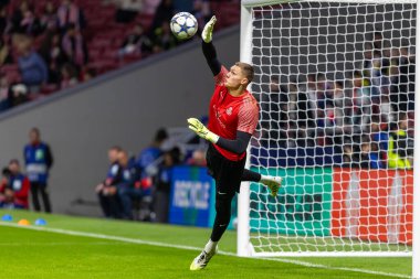 Madrid, İspanya - 4 Kasım 2025: Atletico Madrid ile Union St. Gilloise arasında oynanan UEFA Şampiyonlar Ligi maçı. Maç sırasında Union St. Gilloise oyuncuları.