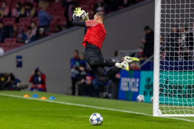 Madrid, İspanya - 4 Kasım 2025: Atletico Madrid ile Union St. Gilloise arasında oynanan UEFA Şampiyonlar Ligi maçı. Maç sırasında Union St. Gilloise oyuncuları.