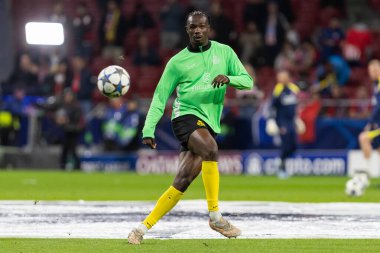 Madrid, İspanya - 4 Kasım 2025: Atletico Madrid ile Union St. Gilloise arasında oynanan UEFA Şampiyonlar Ligi maçı. Maç sırasında Union St. Gilloise oyuncuları.