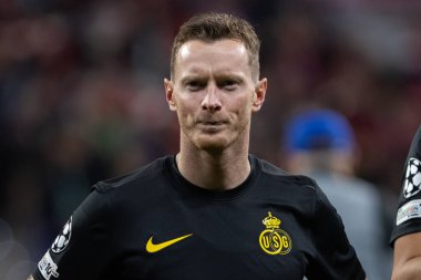 Madrid, İspanya - 4 Kasım 2025: Atletico Madrid ile Union St. Gilloise arasında oynanan UEFA Şampiyonlar Ligi maçı. Maç sırasında Union St. Gilloise oyuncuları.