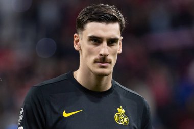 Madrid, İspanya - 4 Kasım 2025: Atletico Madrid ile Union St. Gilloise arasında oynanan UEFA Şampiyonlar Ligi maçı. Maç sırasında Union St. Gilloise oyuncuları.