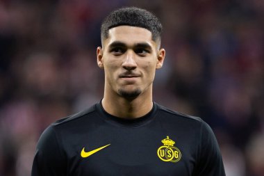 Madrid, İspanya - 4 Kasım 2025: Atletico Madrid ile Union St. Gilloise arasında oynanan UEFA Şampiyonlar Ligi maçı. Maç sırasında Union St. Gilloise oyuncuları.