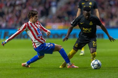 Madrid, İspanya - 4 Kasım 2025: Atletico Madrid ile Union St. Gilloise arasında oynanan UEFA Şampiyonlar Ligi maçı. Maç sırasında Union St. Gilloise oyuncuları.