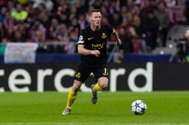 Madrid, İspanya - 4 Kasım 2025: Atletico Madrid ile Union St. Gilloise arasında oynanan UEFA Şampiyonlar Ligi maçı. Maç sırasında Union St. Gilloise oyuncuları.