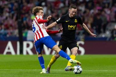 Madrid, İspanya - 4 Kasım 2025: Atletico Madrid ile Union St. Gilloise arasında oynanan UEFA Şampiyonlar Ligi maçı. Maç sırasında Union St. Gilloise oyuncuları.