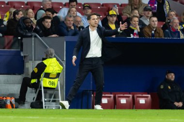 Madrid, İspanya - 4 Kasım 2025: Atletico Madrid ile Union St. Gilloise arasında oynanan UEFA Şampiyonlar Ligi maçı. Maç sırasında Union St. Gilloise oyuncuları.