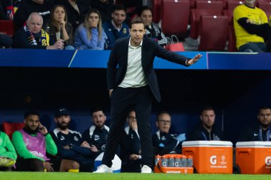 Madrid, İspanya - 4 Kasım 2025: Atletico Madrid ile Union St. Gilloise arasında oynanan UEFA Şampiyonlar Ligi maçı. Maç sırasında Union St. Gilloise oyuncuları.