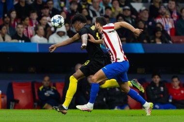 Madrid, İspanya - 4 Kasım 2025: Atletico Madrid ile Union St. Gilloise arasında oynanan UEFA Şampiyonlar Ligi maçı. Maç sırasında Union St. Gilloise oyuncuları.