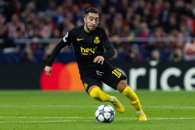 Madrid, İspanya - 4 Kasım 2025: Atletico Madrid ile Union St. Gilloise arasında oynanan UEFA Şampiyonlar Ligi maçı. Maç sırasında Union St. Gilloise oyuncuları.