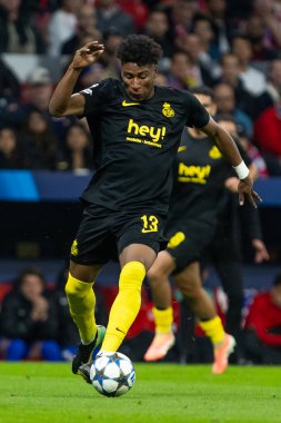 Madrid, İspanya - 4 Kasım 2025: Atletico Madrid ile Union St. Gilloise arasında oynanan UEFA Şampiyonlar Ligi maçı. Maç sırasında Union St. Gilloise oyuncuları.