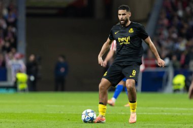 Madrid, İspanya - 4 Kasım 2025: Atletico Madrid ile Union St. Gilloise arasında oynanan UEFA Şampiyonlar Ligi maçı. Maç sırasında Union St. Gilloise oyuncuları.