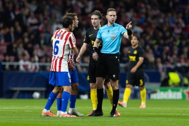 Madrid, İspanya - 4 Kasım 2025: Atletico Madrid ile Union St. Gilloise arasında oynanan UEFA Şampiyonlar Ligi maçı. Maç sırasında Union St. Gilloise oyuncuları.