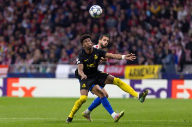 Madrid, İspanya - 4 Kasım 2025: Atletico Madrid ile Union St. Gilloise arasında oynanan UEFA Şampiyonlar Ligi maçı. Maç sırasında Union St. Gilloise oyuncuları.