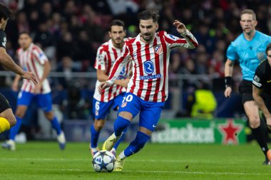 Madrid, İspanya - 4 Kasım 2025: Atletico Madrid ile Union SG arasında oynanan UEFA Şampiyonlar Ligi maçı. Maç boyunca Atletico Madrid 'li oyuncular.