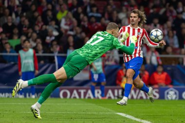 Madrid, İspanya - 4 Kasım 2025: Atletico Madrid ile Union St. Gilloise arasında oynanan UEFA Şampiyonlar Ligi maçı. Maç sırasında Union St. Gilloise oyuncuları.