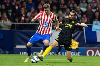 Madrid, İspanya - 4 Kasım 2025: Atletico Madrid ile Union SG arasında oynanan UEFA Şampiyonlar Ligi maçı. Maç boyunca Atletico Madrid 'li oyuncular.