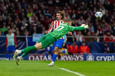 Madrid, İspanya - 4 Kasım 2025: Atletico Madrid ile Union St. Gilloise arasında oynanan UEFA Şampiyonlar Ligi maçı. Maç sırasında Union St. Gilloise oyuncuları.