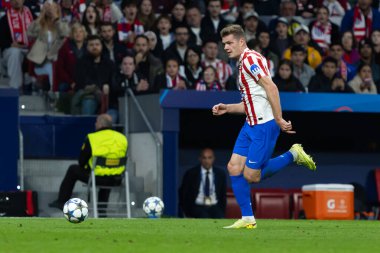 Madrid, İspanya - 4 Kasım 2025: Atletico Madrid ile Union SG arasında oynanan UEFA Şampiyonlar Ligi maçı. Maç boyunca Atletico Madrid 'li oyuncular.