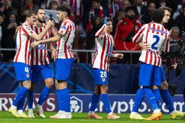 Madrid, İspanya - 4 Kasım 2025: Atletico Madrid ile Union SG arasında oynanan UEFA Şampiyonlar Ligi maçı. Maç boyunca Atletico Madrid 'li oyuncular.