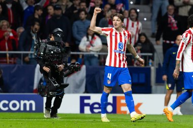 Madrid, İspanya - 4 Kasım 2025: Atletico Madrid ile Union SG arasında oynanan UEFA Şampiyonlar Ligi maçı. Maç boyunca Atletico Madrid 'li oyuncular.