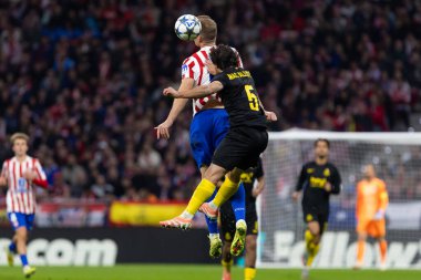 Madrid, İspanya - 4 Kasım 2025: Atletico Madrid ile Union St. Gilloise arasında oynanan UEFA Şampiyonlar Ligi maçı. Maç sırasında Union St. Gilloise oyuncuları.