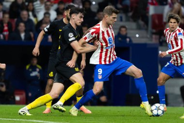 Madrid, İspanya - 4 Kasım 2025: Atletico Madrid ile Union SG arasında oynanan UEFA Şampiyonlar Ligi maçı. Maç boyunca Atletico Madrid 'li oyuncular.