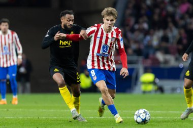 Madrid, İspanya - 4 Kasım 2025: Atletico Madrid ile Union SG arasında oynanan UEFA Şampiyonlar Ligi maçı. Maç boyunca Atletico Madrid 'li oyuncular.