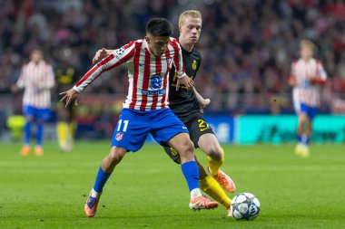Madrid, İspanya - 4 Kasım 2025: Atletico Madrid ile Union SG arasında oynanan UEFA Şampiyonlar Ligi maçı. Maç boyunca Atletico Madrid 'li oyuncular.