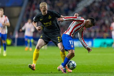 Madrid, İspanya - 4 Kasım 2025: Atletico Madrid ile Union St. Gilloise arasında oynanan UEFA Şampiyonlar Ligi maçı. Maç sırasında Union St. Gilloise oyuncuları.