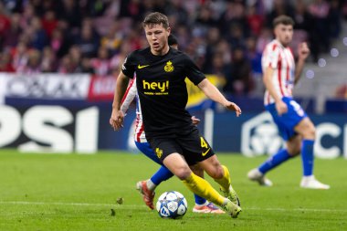 Madrid, İspanya - 4 Kasım 2025: Atletico Madrid ile Union St. Gilloise arasında oynanan UEFA Şampiyonlar Ligi maçı. Maç sırasında Union St. Gilloise oyuncuları.