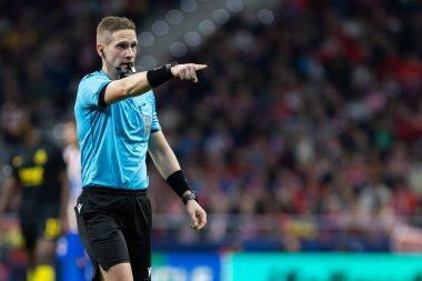 Madrid, İspanya - 4 Kasım 2025: Atletico Madrid ile Union St. Gilloise arasında oynanan UEFA Şampiyonlar Ligi maçı. Maç sırasında Union St. Gilloise oyuncuları.