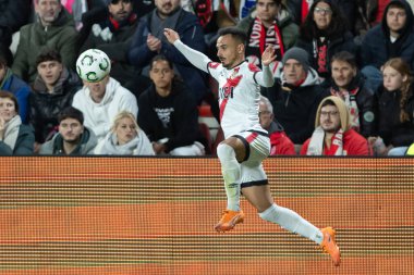 Madrid, İspanya - 6 Kasım 2025: UEFA Konferans Ligi eleme maçı Madrid 'de Rayo Vallecano ve Lich Poznan arasında oynandı. Rayo Vallecano oyuncuları. Konferans Birliği