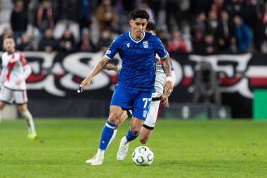 Madrid, İspanya - 6 Kasım 2025: UEFA Konferans Ligi maçı Madrid 'de Rayo Vallecano ve Lich Poznan arasında oynandı. Maç sırasında Lich oyuncuları. Konferans Birliği.