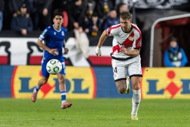 Madrid, İspanya - 6 Kasım 2025: UEFA Konferans Ligi eleme maçı Madrid 'de Rayo Vallecano ve Lich Poznan arasında oynandı. Rayo Vallecano oyuncuları. Konferans Birliği