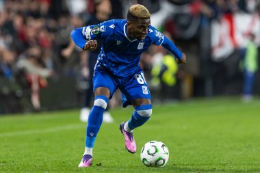 Madrid, İspanya - 6 Kasım 2025: UEFA Konferans Ligi maçı Madrid 'de Rayo Vallecano ve Lich Poznan arasında oynandı. Maç sırasında Lich oyuncuları. Konferans Birliği.