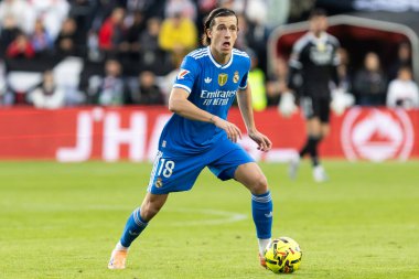 Madrid, İspanya - 9 Kasım 2025: Rayo Vallecano ile Real Madrid arasındaki lig maçı Vallecas 'ta oynandı. Maç sırasında Real Madrid oyuncuları. EA Spor Ligi. Profesyonel futbol..