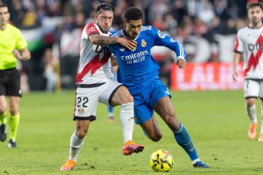 Madrid, İspanya - 9 Kasım 2025: Rayo Vallecano ile Real Madrid arasındaki lig maçı Vallecas 'ta oynandı. Maç sırasında Real Madrid oyuncuları. EA Spor Ligi. Profesyonel futbol..