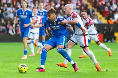 Madrid, İspanya - 9 Kasım 2025: Rayo Vallecano ile Real Madrid arasındaki lig maçı Vallecas 'ta oynandı. Maç sırasında Real Madrid oyuncuları. EA Spor Ligi. Profesyonel futbol..