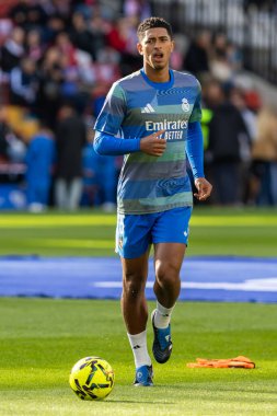 Madrid, İspanya - 9 Kasım 2025: Rayo Vallecano ile Real Madrid arasındaki lig maçı Vallecas 'ta oynandı. Maç sırasında Real Madrid oyuncuları. EA Spor Ligi. Profesyonel futbol..