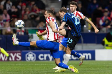 Madrid, İspanya - 26 Kasım 2025: Atletico Madrid ile Inter Milan arasında oynanan Şampiyonlar Ligi maçı. Maç sırasında Inter Milan oyuncuları. Seri A