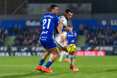 Madrid, Spain - November 28, 2025: League match between Getafe CF and Elche CF played in Getafe. Elche CF players during the match. EA SPORTS League 2025.