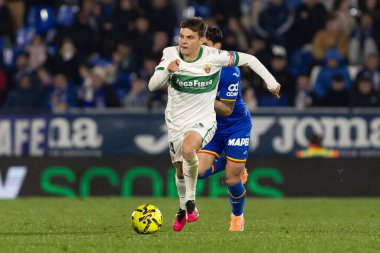 Madrid, Spain - November 28, 2025: League match between Getafe CF and Elche CF played in Getafe. Elche CF players during the match. EA SPORTS League 2025.