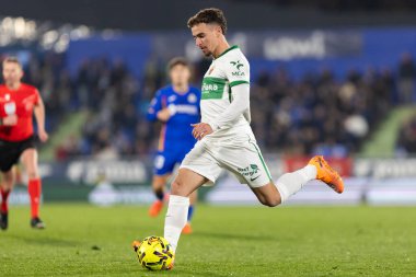Madrid, İspanya - 28 Kasım 2025: Getafe CF ile Elche CF arasındaki lig maçı Getafe 'de oynandı. Maç sırasında Elche CF oyuncuları. EA Spor Ligi 2025.