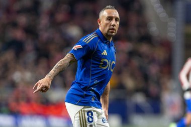 Madrid, İspanya - 29 Kasım 2025: Atletico Madrid ile Real Oviedo arasındaki lig maçı Madrid 'de oynandı. Maç sırasında Santi Cazorla. EA Spor Ligi 2025.