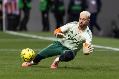 Madrid, İspanya - 29 Kasım 2025: Atletico Madrid ile Real Oviedo arasındaki lig maçı Madrid 'de oynandı. Maç sırasında Oviedo oyuncuları. EA Spor Ligi 2025.