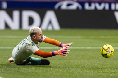 Madrid, İspanya - 29 Kasım 2025: Atletico Madrid ile Real Oviedo arasındaki lig maçı Madrid 'de oynandı. Maç sırasında Oviedo oyuncuları. EA Spor Ligi 2025.